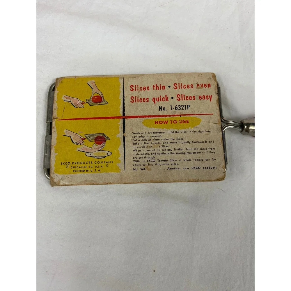 Vintage Ekco Miracle Tomato Slicer Red Handle T-6321P Kitchen Tool with Box